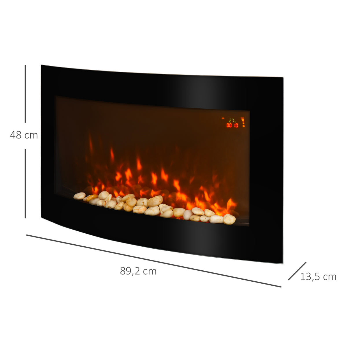 HOMCOM Elektrokamin mit Heizung, Wandkamin mit LED Flammeneffekt, 7 Flammenfarben, 1000/2000 W, elektrischer Kamin mit Timer, Einstellbarer Thermostat, Dekokamin mit Fernbedienung, Schwarz, 89,2 cm