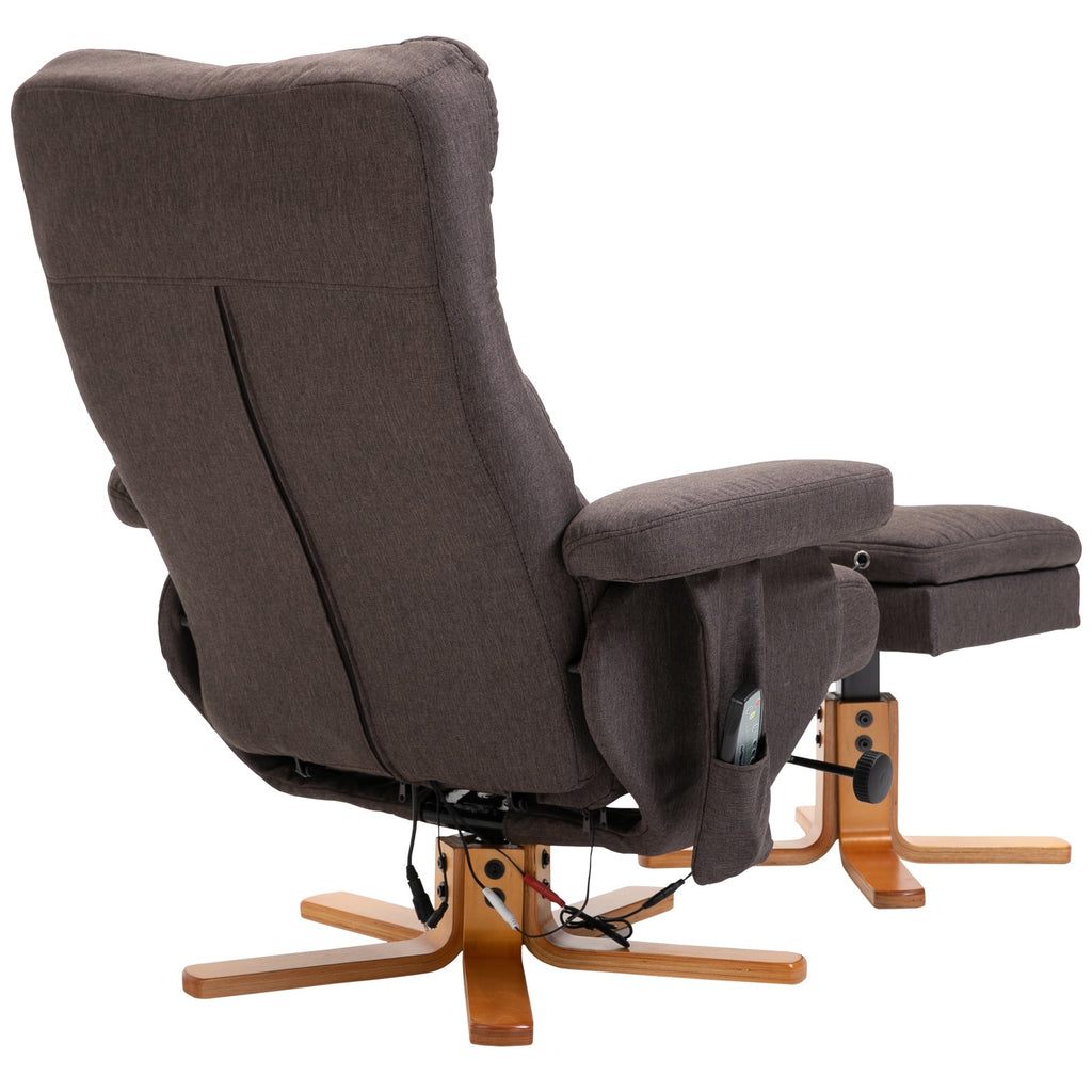 HOMCOM Relaxsessel mit Fußhocker, Stauraum, Elektrischer Massagesessel mit Liegefunktion, Drehbarer Fernsehsessel mit Seitentasche, Fernbedienung, Holzrahmen, Polyester, Braun