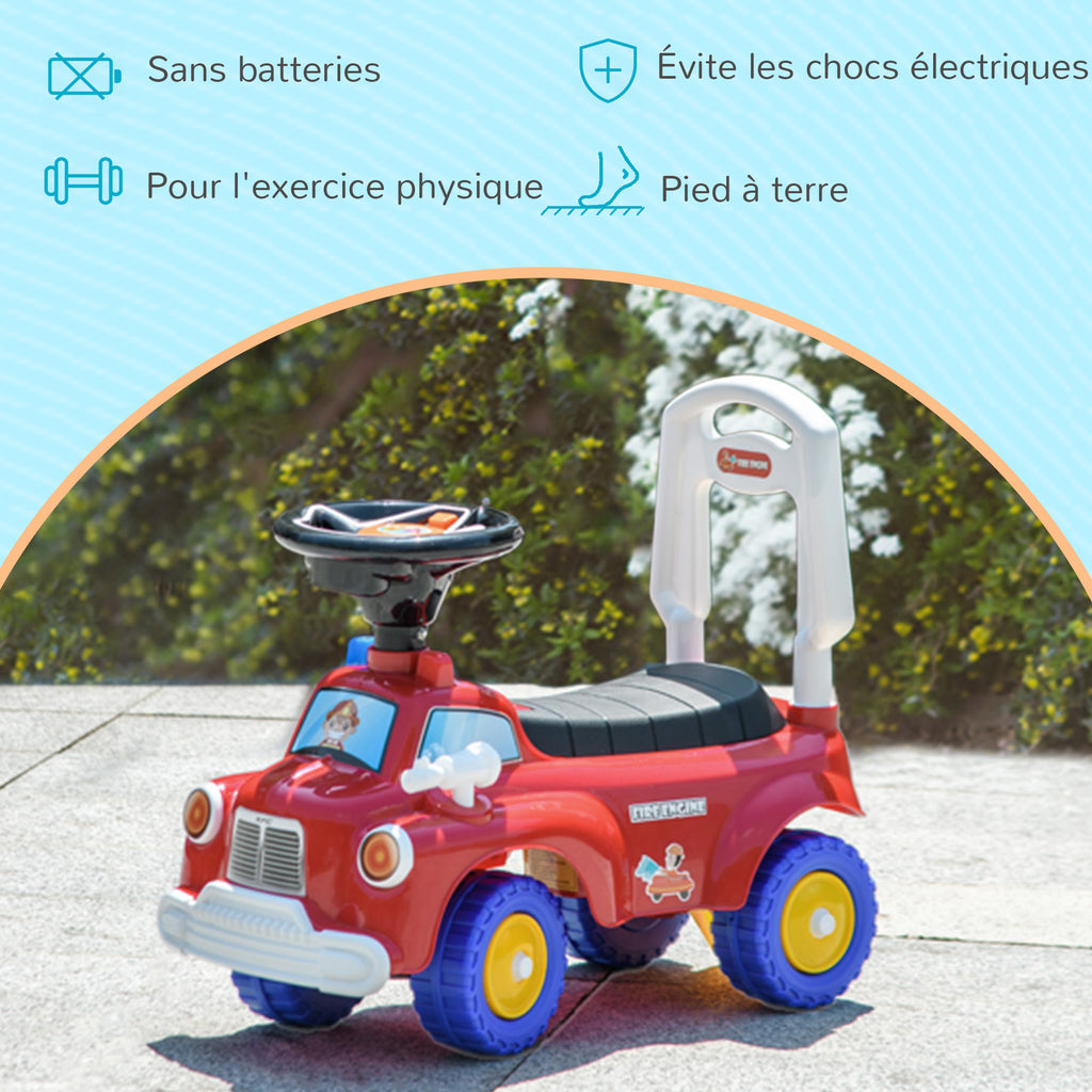 AIYAPLAY Lauflernwagen Feuerwehrtruck für Kinder Schiebefahrzeug 18-36 Monate Stauraum Lichter Musik rot