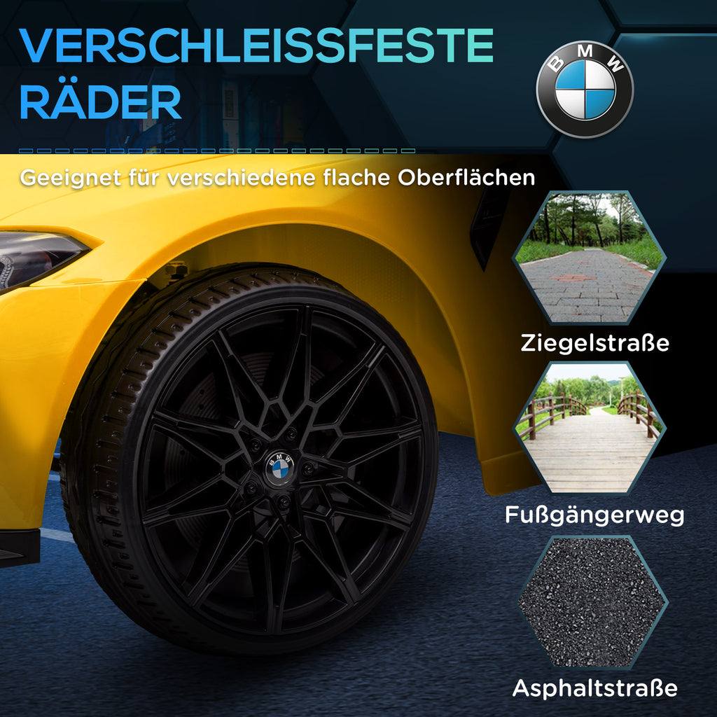 AIYAPLAY Elektro Kinderauto BMW M4, Sound & Licht, 3-5 km/h, inkl. Fernsteuerung, für 3-5 Jahre, Gelb
