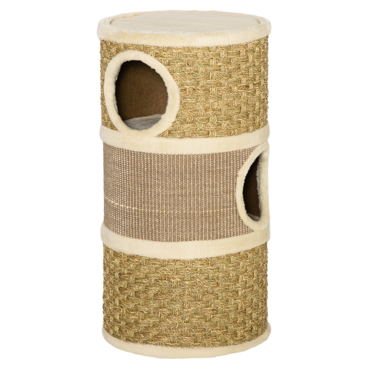 PawHut Kratztonne, Höhe 70 cm, Katzenkratzbaum für katzen 3 Ebenen Katzenbaum Kletterbaum Katzenmöbel mit Sisal Plüsch