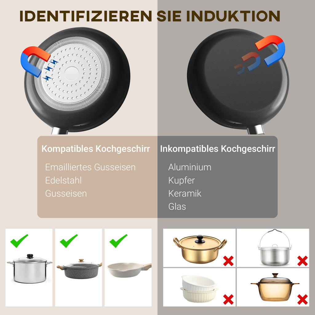 HOMCOM Tragbares Induktionskochfeld, 10-stufige Temperaturregelung, Touchpanel, Schwarz