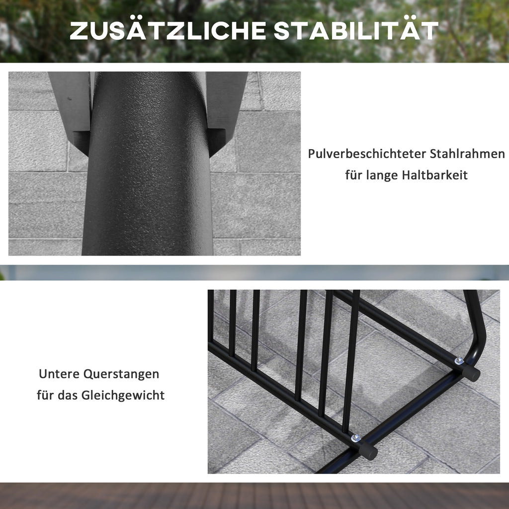 DURHAND Fahrradständer für 4 Fahrräder, wetterbeständig, zusätzliche Halterung, 155 x 100 x 75 cm, Schwarz