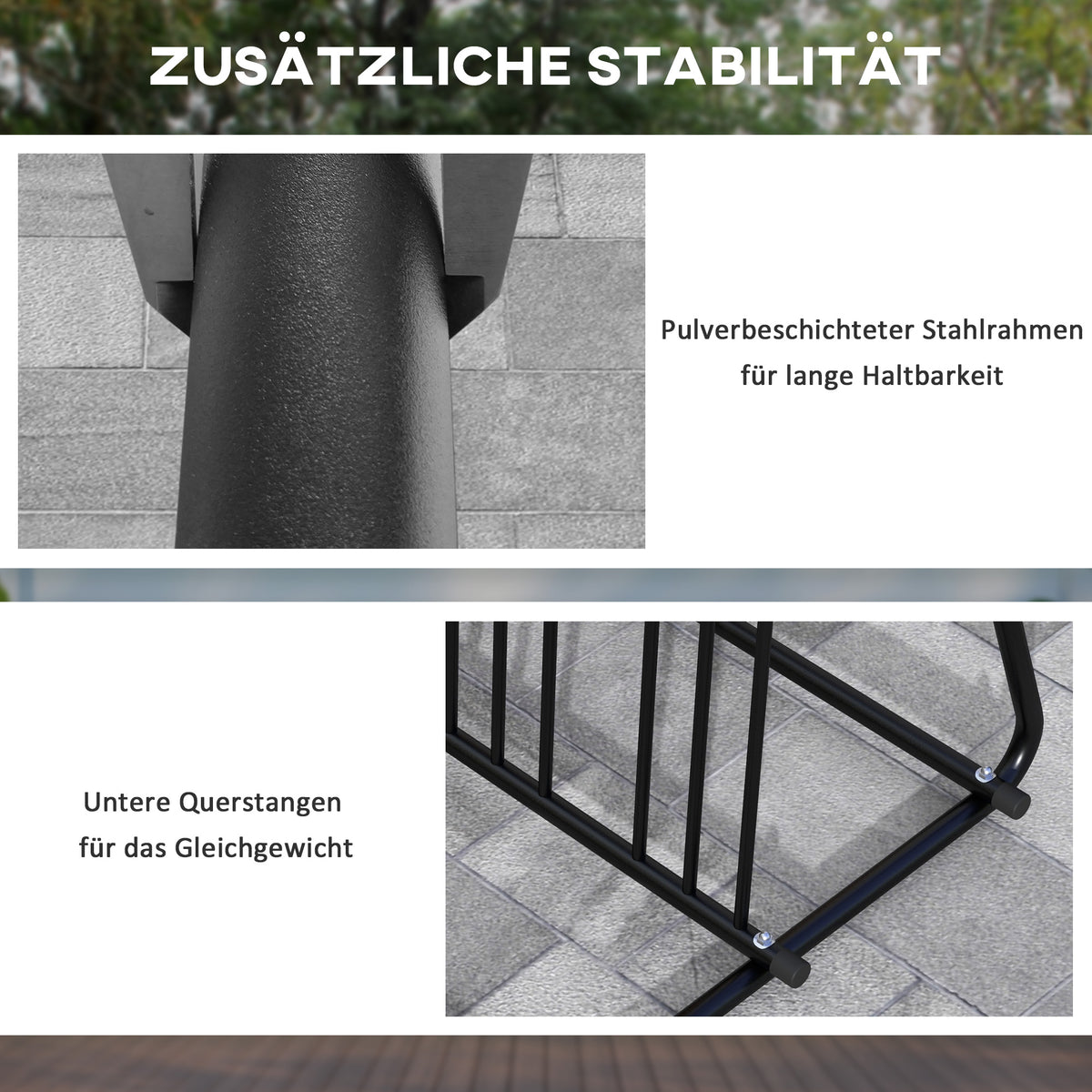 DURHAND Fahrradständer für 4 Fahrräder, wetterbeständig, zusätzliche Halterung, 155 x 100 x 75 cm, Schwarz