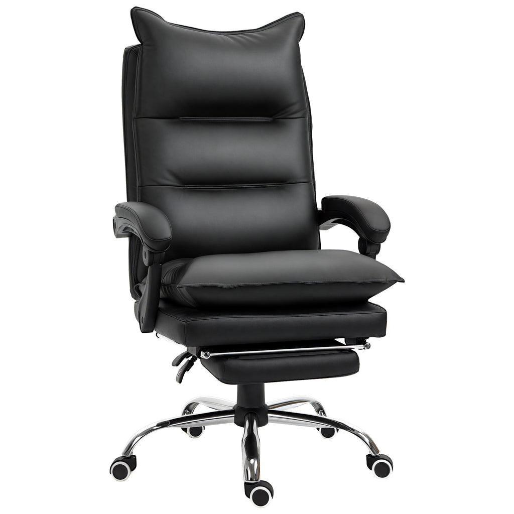 Vinsetto Bürostuhl mit Liegefunktion, ergonomisch Schreibtischstuhl, höhenverstellbar Drehstuhl mit Fußstütze, gepolstert, bis 135 kg belastbar, für Büro, Arbeitszimmer, Schwarz