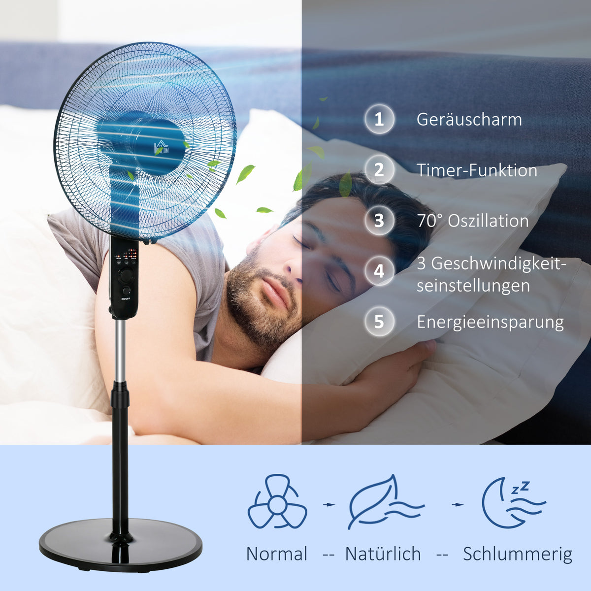 HOMCOM Standventilator mit Fernbedienung, Ventilator, Höhenverstellbarer Lüfter, 3 Geschwindigkeitsstufen, Verstellbarer Neigungswinkel, Metall, Schwarz, Ø44,5 x H110-124 cm