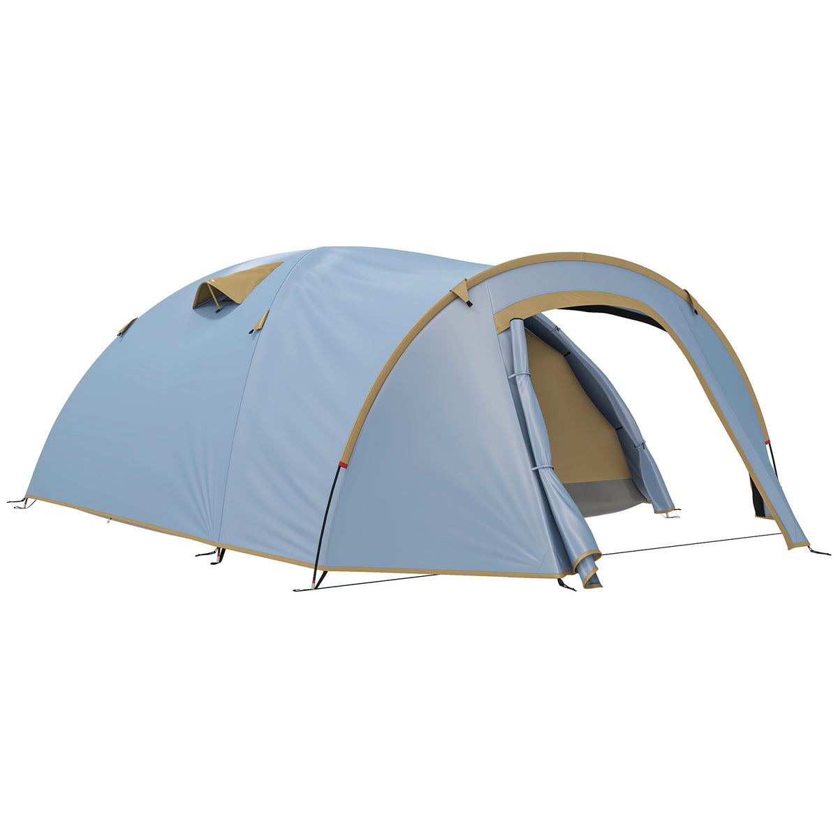 Outsunny Campingzelt für 4 Personen, wasserdicht Tunnelzelt mit 2 Türen Haken Packtasche 3,45 x 2,4 x 1,3 m Hellblau