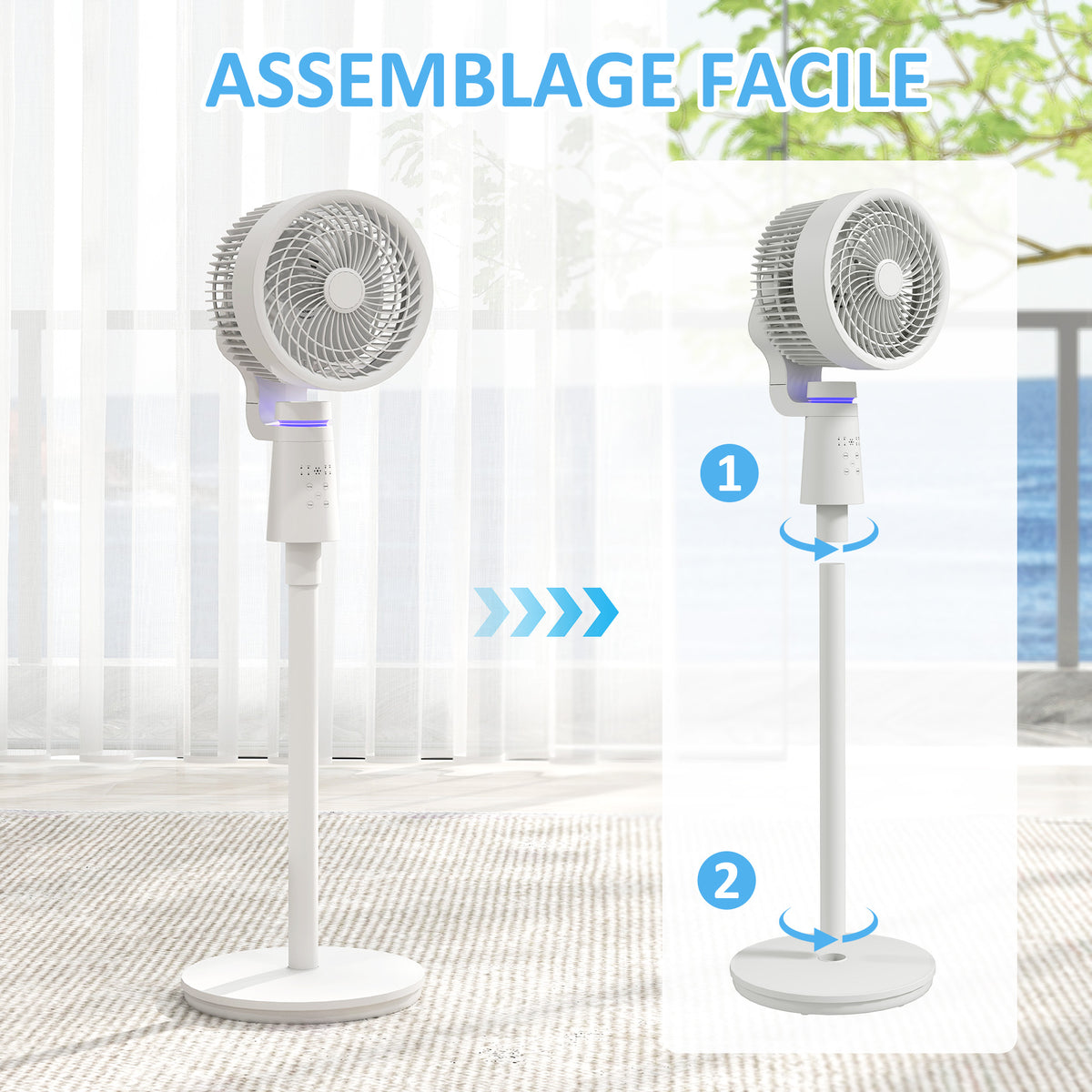 HOMCOM Verstellbarer Oszillations-Luftzirkulationsventilator 70°+90°, Fernbedienung, Timer 7Std, 3 Geschwindigkeiten, weiß