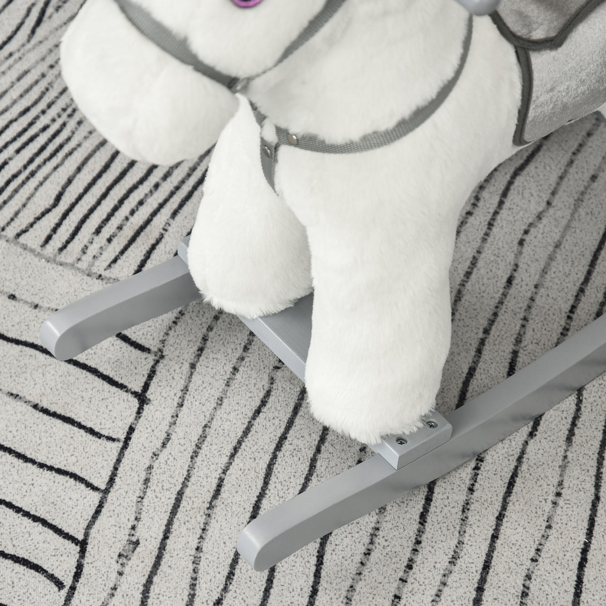HOMCOM Kinder Schaukelpferd Baby Schaukeltier mit Tiergeräusche Spielzeug Haltegriffe für 18-36 Monate Plüsch Weiß 65 x 26 x 55 cm
