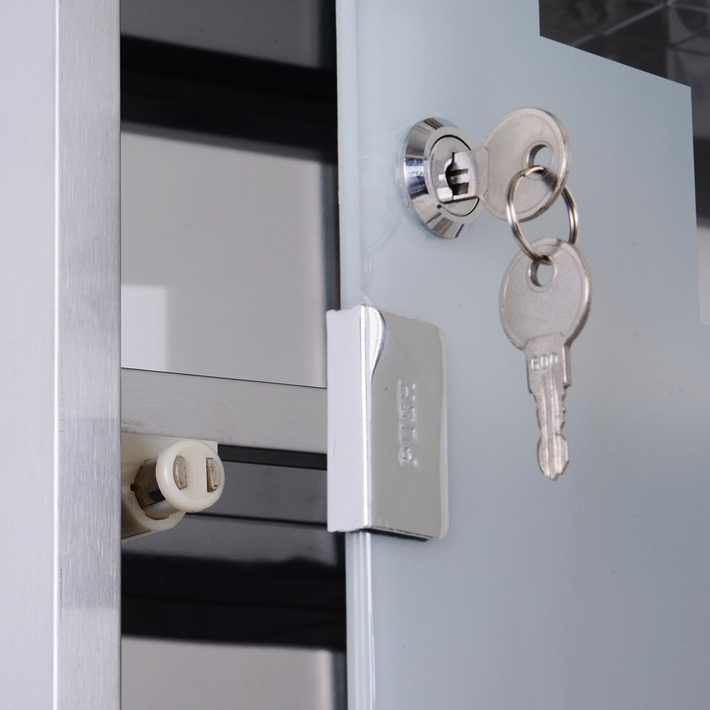 HOMCOM Medizinschrank Arzneischrank aus Edelstahl, Abschließbar Medikamentenschrank mit 3 Fächern, Glastür Apothekerschrank zur Medikamenten-Aufbewahrung, 30 x 18 x 50 cm