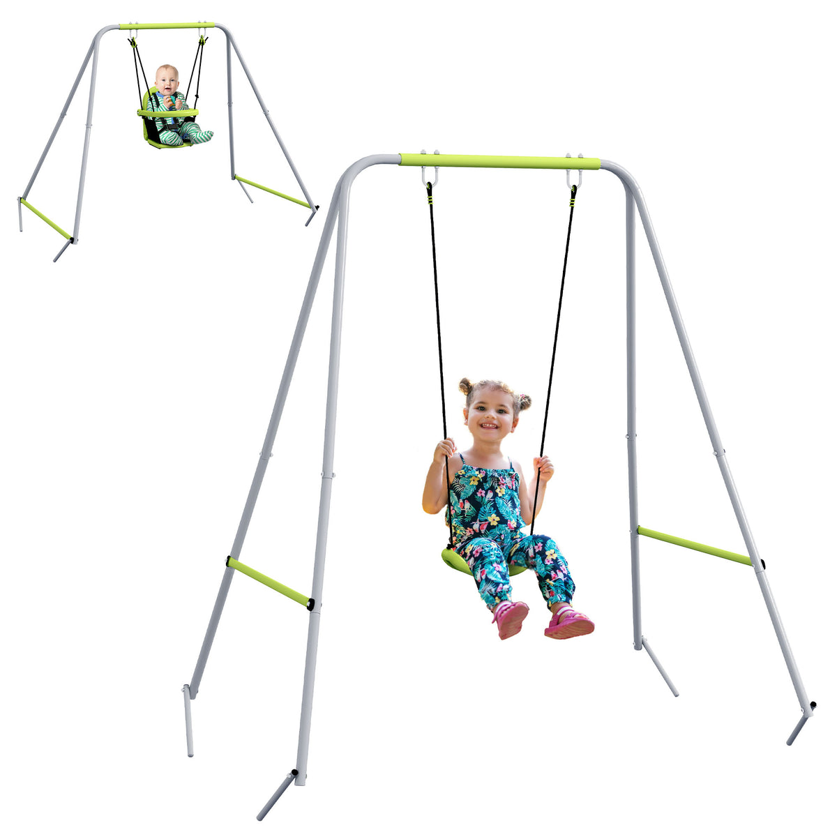 Outsunny Schaukel, 2-in-1 Schaukel für Babys mit 5-Punkt-Sicherheitsgurt, für den Innen- und Außenbereich, grün