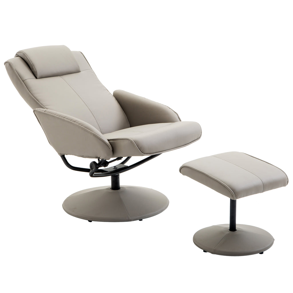 HOMCOM Relaxsessel mit Hocker, 360°drehbarer Fernsehsessel mit Liegefunktion, TV Sessel, Kunstleder, Lesesessel für Wohnzimmer, Schlafzimmer, Grau