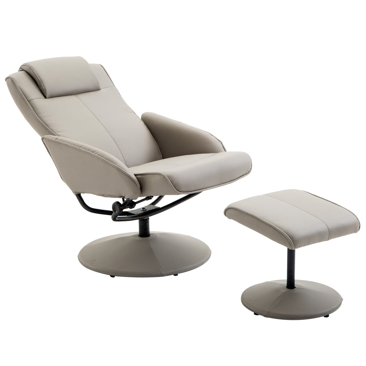 HOMCOM Relaxsessel mit Hocker, 360°drehbarer Fernsehsessel mit Liegefunktion, TV Sessel, Kunstleder, Lesesessel für Wohnzimmer, Schlafzimmer, Grau