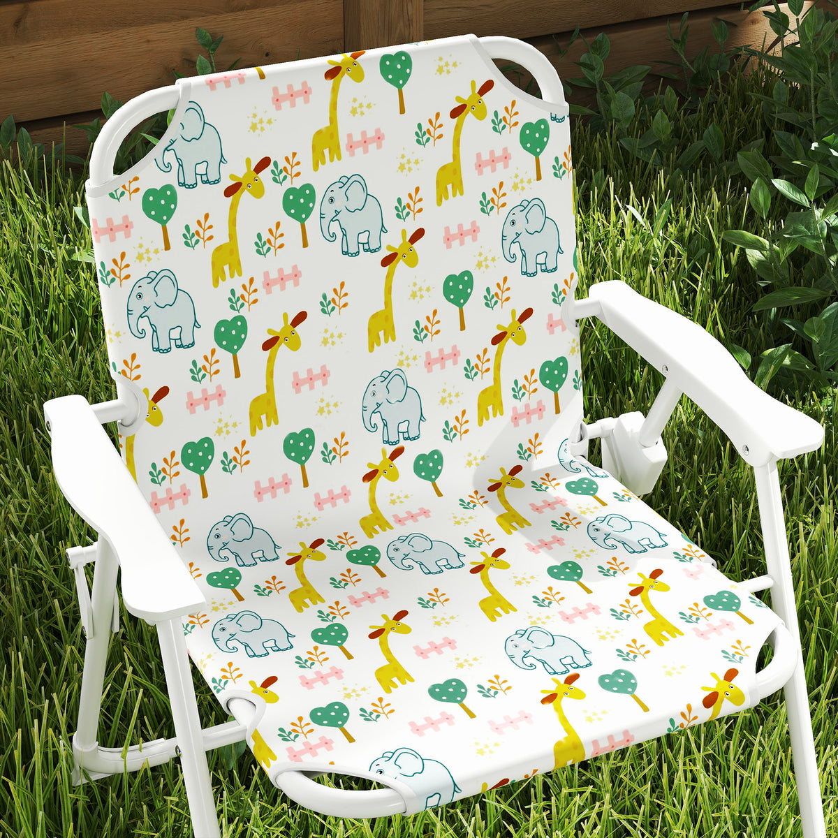 AIYAPLAY Kinder-Sitzecke, Klappstuhl-Sitz-Set mit Sonnenschirm, Buntes Muster, Weiß