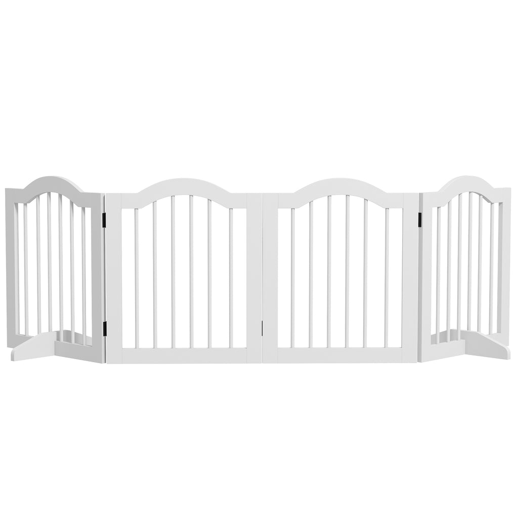 PawHut Faltbares Hunde-Absperrgitter, 4 Paneele, für Treppen, Flure, Türen, MDF/Massivholz, Weiß