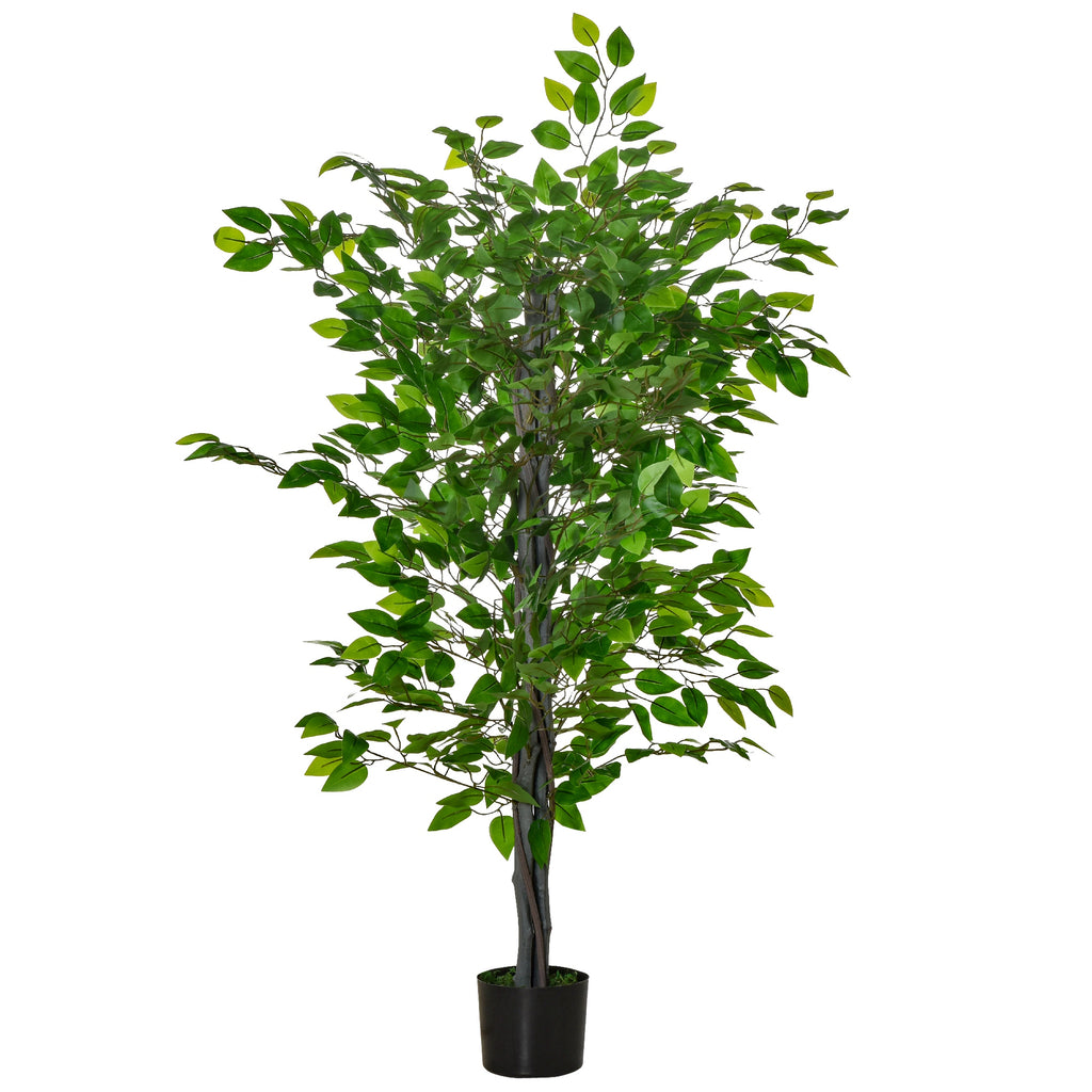 HOMCOM Künstlicher Baum, Ficus-Kunstpflanze, realistisches Aussehen, Zementtopf, 135 cm, pflegeleicht, Kunststoff, Grün
