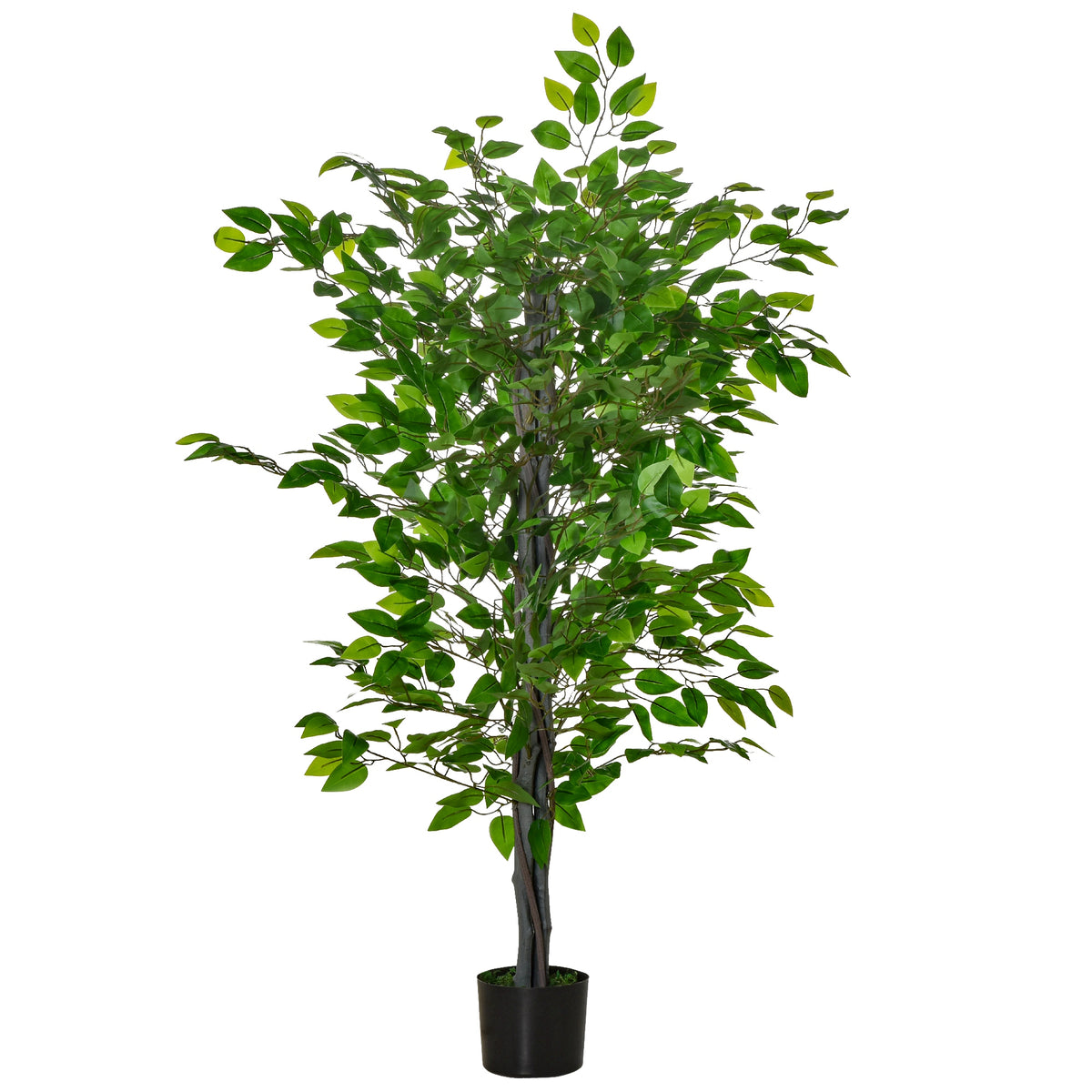 HOMCOM Künstlicher Baum, Ficus-Kunstpflanze, realistisches Aussehen, Zementtopf, 135 cm, pflegeleicht, Kunststoff, Grün