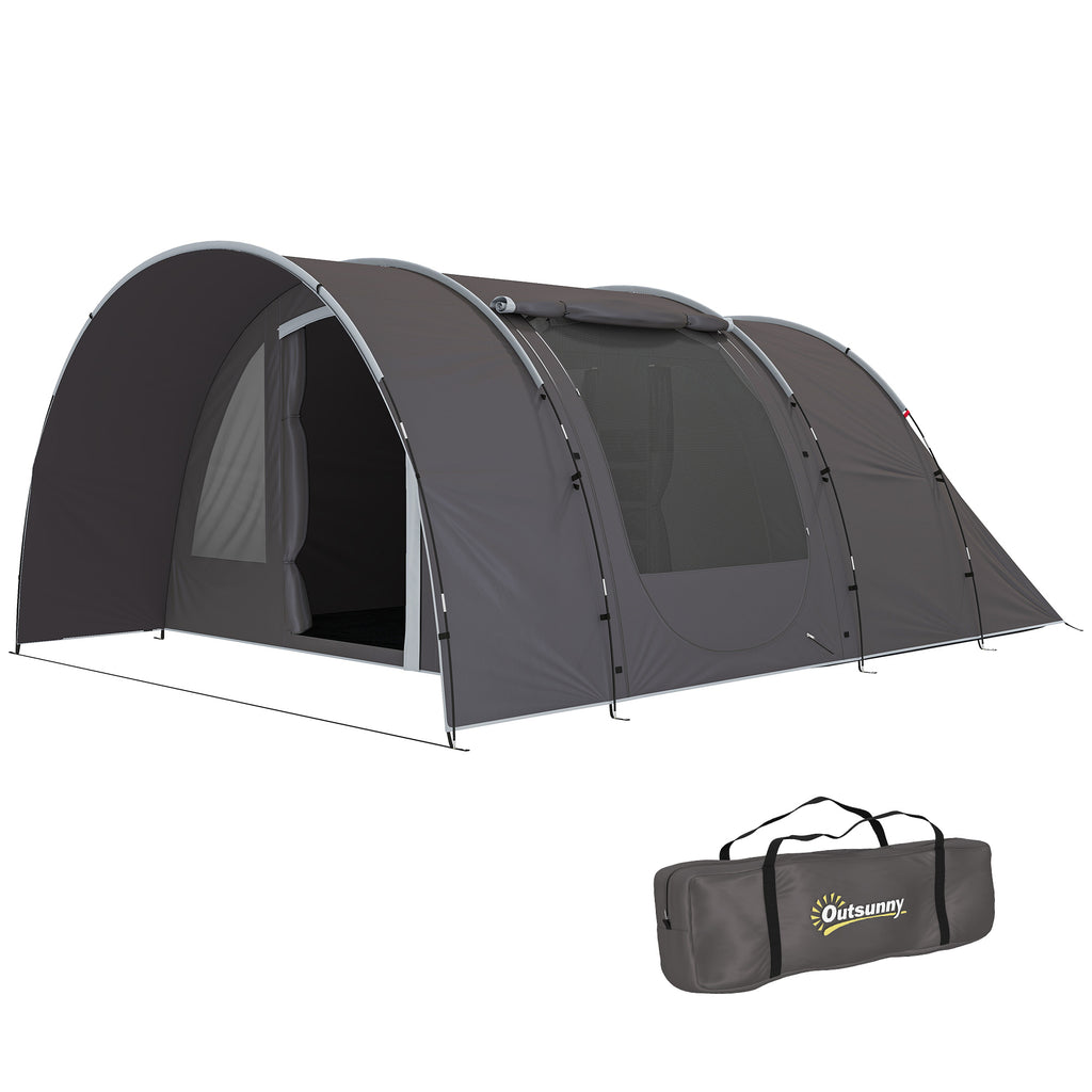 Outsunny Campingzelt mit Vordach für 4 bis 6 Personen, leicht, belüftet, wasserdicht 5.000 mm, einfach zu montieren, Transporttasche Grau