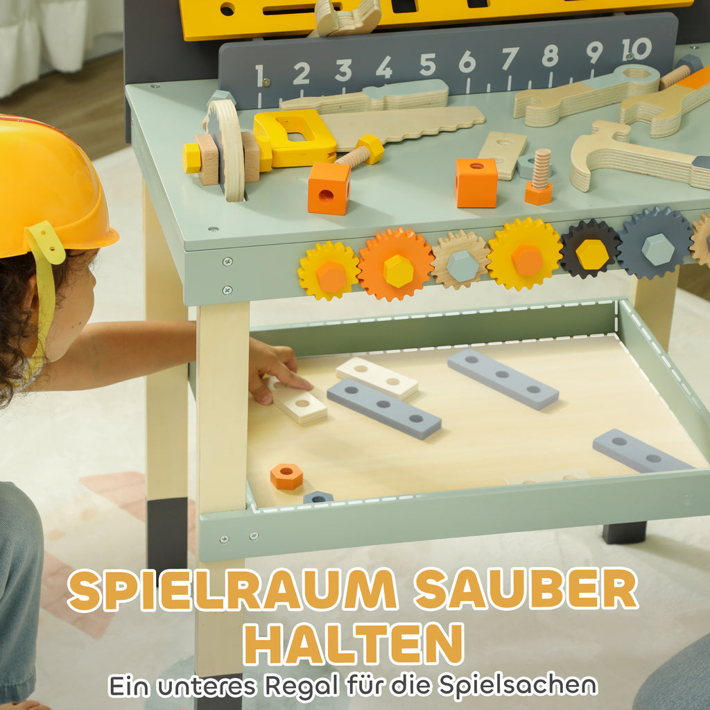 AIYAPLAY Spielwerkbank, mit Werkzeug-Set, robust, für 3-6 Jahre, 58 x 31 x 77,5 cm, Hellblau