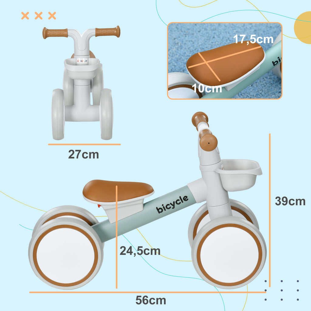 AIYAPLAY Laufrad, verstellbarer Sitz, Flüsterräder, für 1-3 Jahre, bis 20 kg, Grün/Weiß
