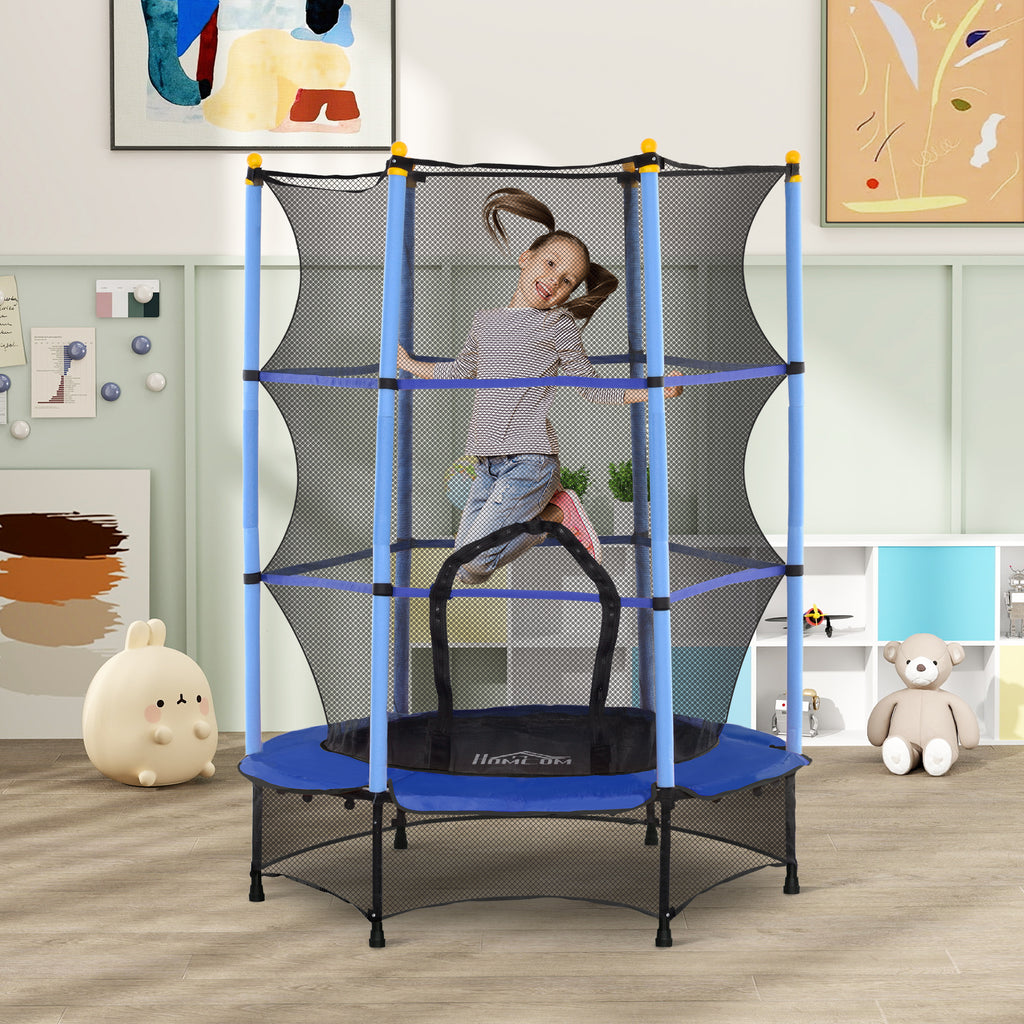 HOMCOM Trampolin für Kinder, Ø140 cm, mit Sicherheitsnetz, für innen und außen, Stahl, Kunststoff, belastbar bis 50 kg, Blau