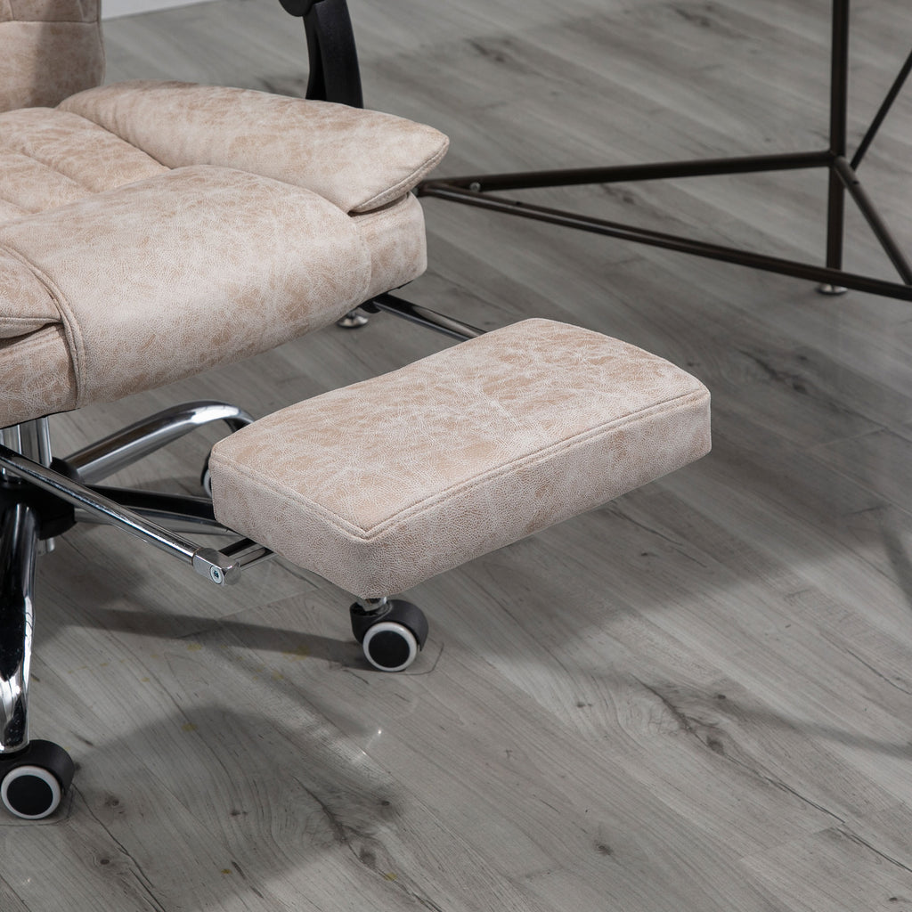 Vinsetto Bürostuhl Drehstuhl mit Liegefunktion Fußstütze Bürosessel Sitzhöhenverstellung Stuhl Schreibtischstuhl Mikrofaser Kunststoff Metall Nylon Beige+Schwarz+Silber 63 x 71 x 110-118 cm