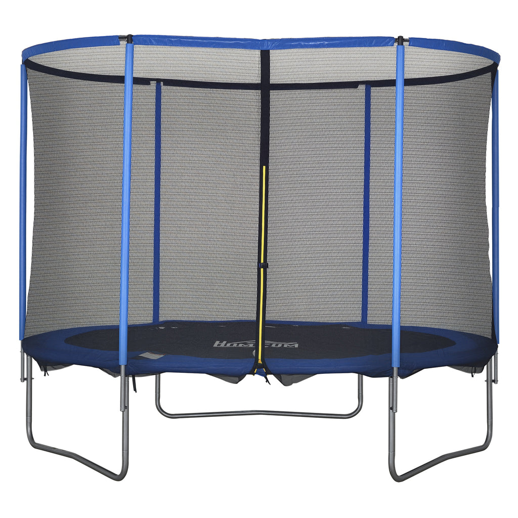 HOMCOM Trampolin mit Sicherheitsnetz Gartentrampolin für Innen- und Außenbereich Fitnesstrampolin für Kinder und Erwachsene Stahl Blau+Schwarz bis 113,6 kg Ø305 x 248H cm