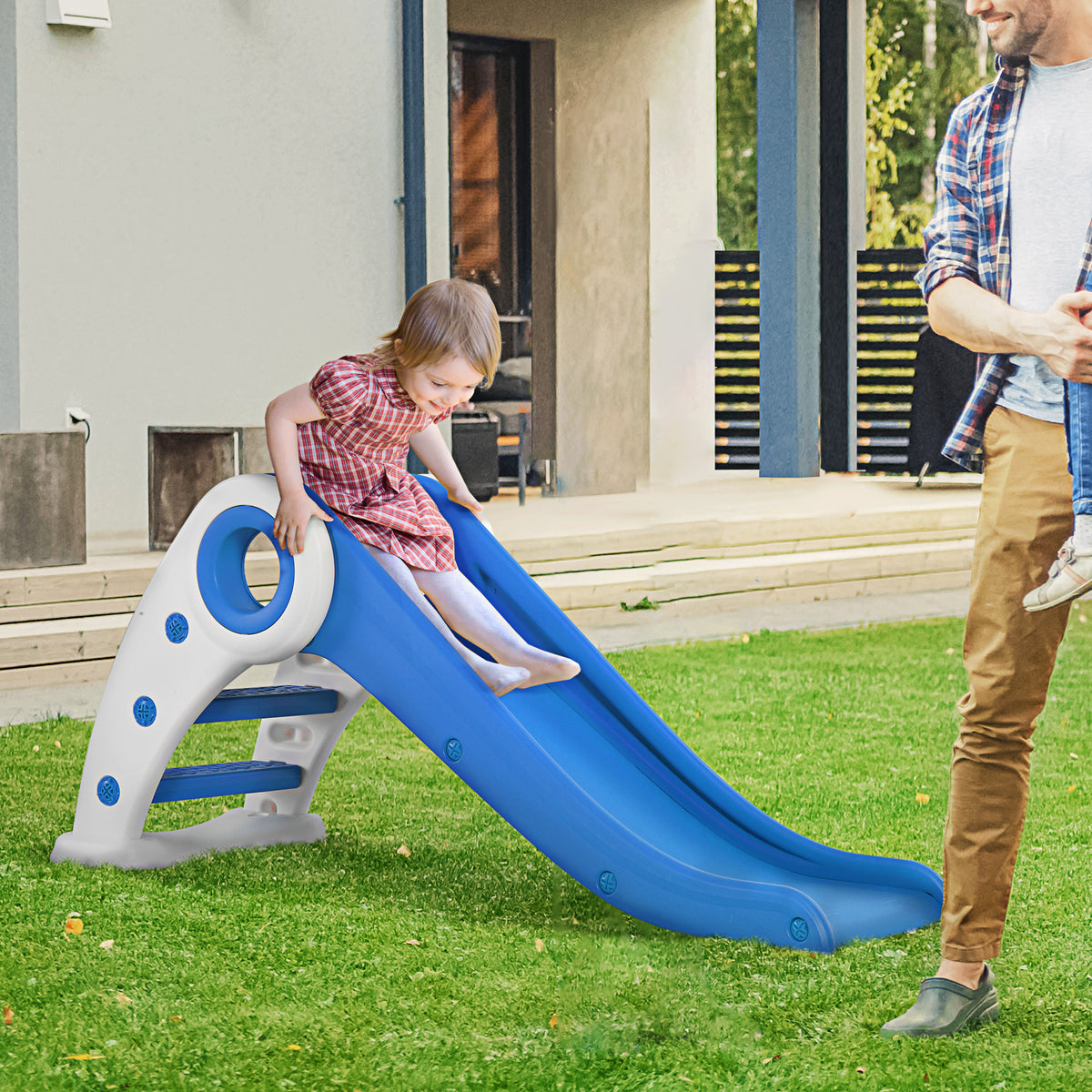HOMCOM Kinder Rutsche Faltbar 3 bis 6 Jahre Innenbereich Außenbereich Maße 120L x 50B x 56H cm HDPE Blau