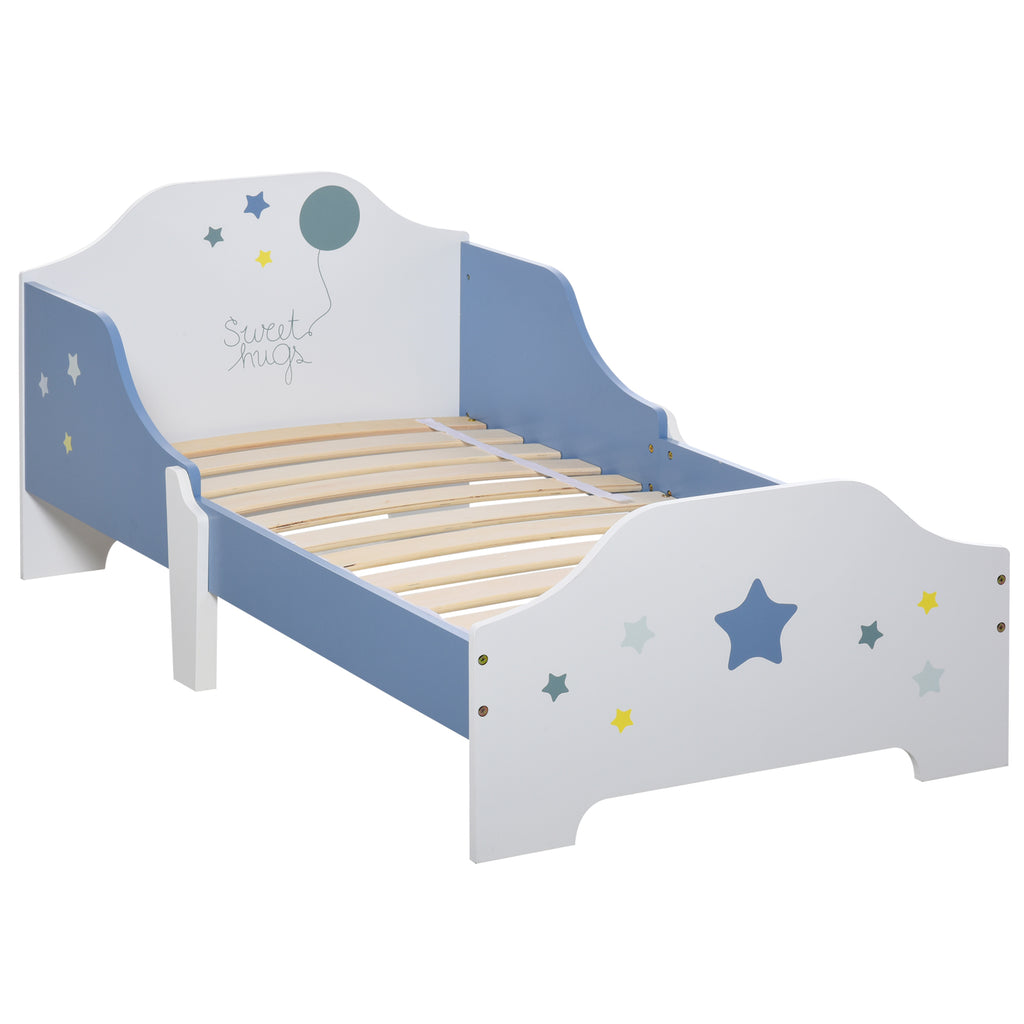 HOMCOM Kinderbett von 3 bis 6 Jahren Sternendesign Lattenrost inklusive modernes Kinderzimmer 143 x 74 x 59 cm blau weiß
