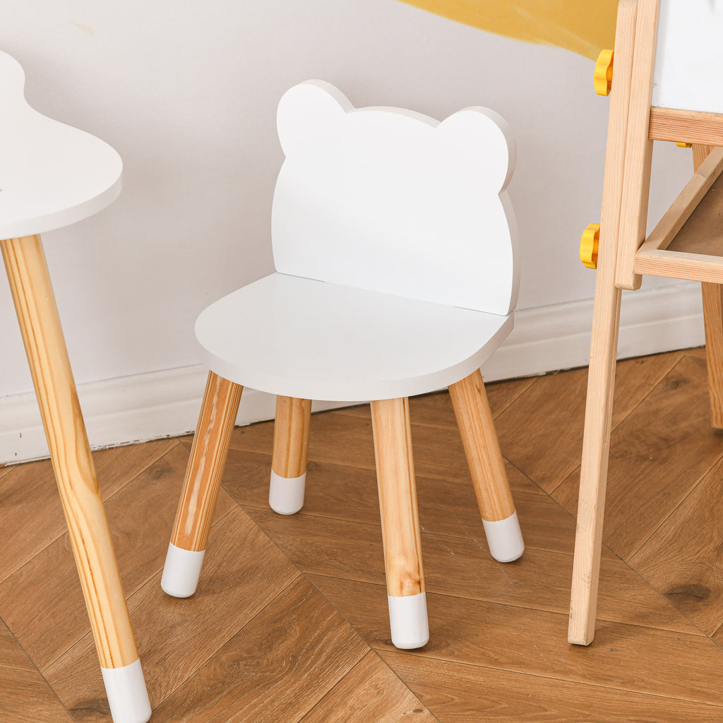HOMCOM 3-teiliges Kindertisch-Set bogenförmige Kindersitzgruppe Tisch mit 2 Stühlen MDF Tischbeine aus Kiefernholz Weiß+Naturholz 56 x 56 x 50 cm