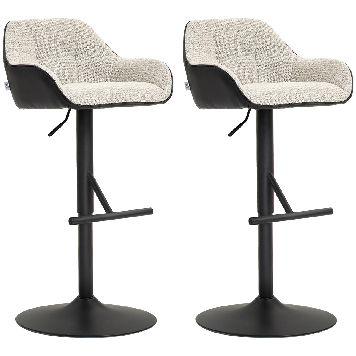 HOMCOM Set 2 Höhenverstellbare Gepolsterte Barhocker mit Rückenlehne und Armlehnen, 52,5x53x86,5-108 cm, Schwarz Hellgrau