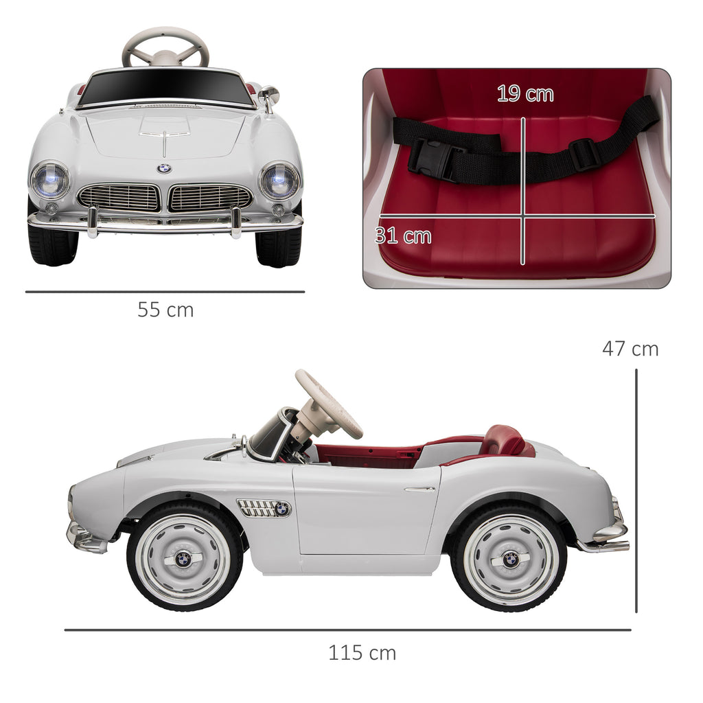 HOMCOM Elektroauto für Kinder Lizenz BMW 507 Retro-Vintage-Stil 12V max. 5 km/h Fernbedienung Weiß
