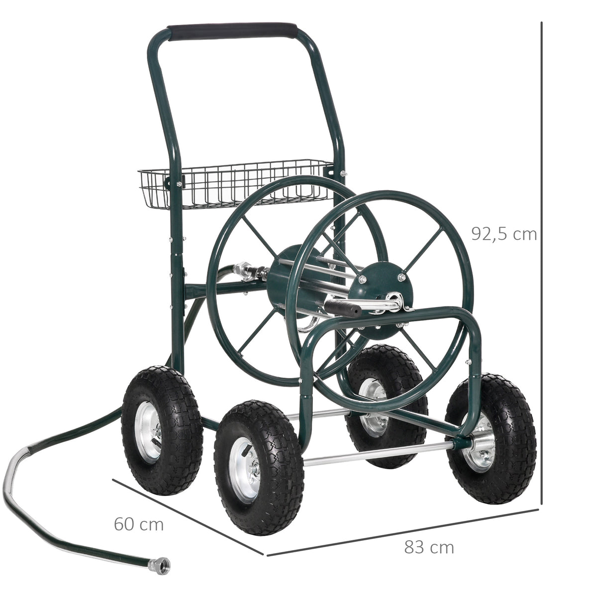 Outsunny Schlauchwagen für Gartenschlauch max. 70 m (Ø15 mm Schlauch) mit Aufbewahrungskorb Stahl Nylon 83 x 60 x 92,5 cm