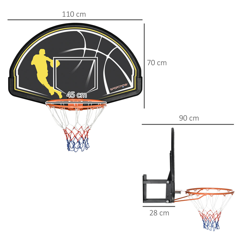 SPORTNOW Wand-Basketballkorb mit speziellem Korb Innen- und Außenbereich 70 x 110 x 90 cm Schwarz