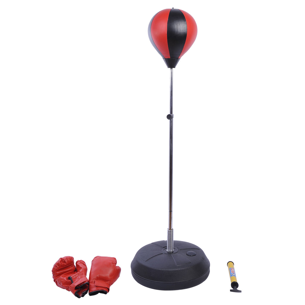 HOMCOM Punchingball Set Standbox Training Set 125/131/138/145cm höhenverstellbar mit 1 paar Handschuhe 1 Pump Geeignet für Profis und Anfänger Rot