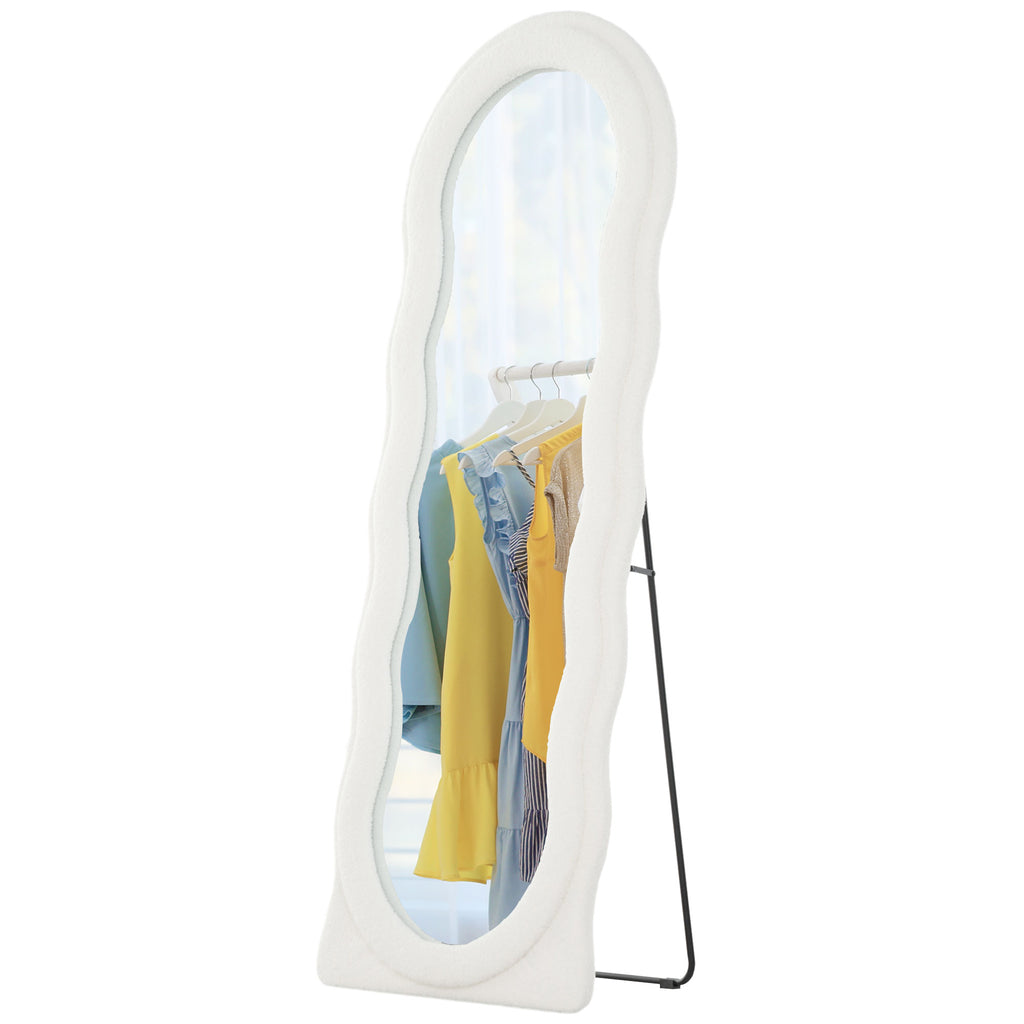 HOMCOM Ganzkörperspiegel 160 x 60 cm Gewölbter Standspiegel mit Wellendesign Bruchsichere Glas Weiß