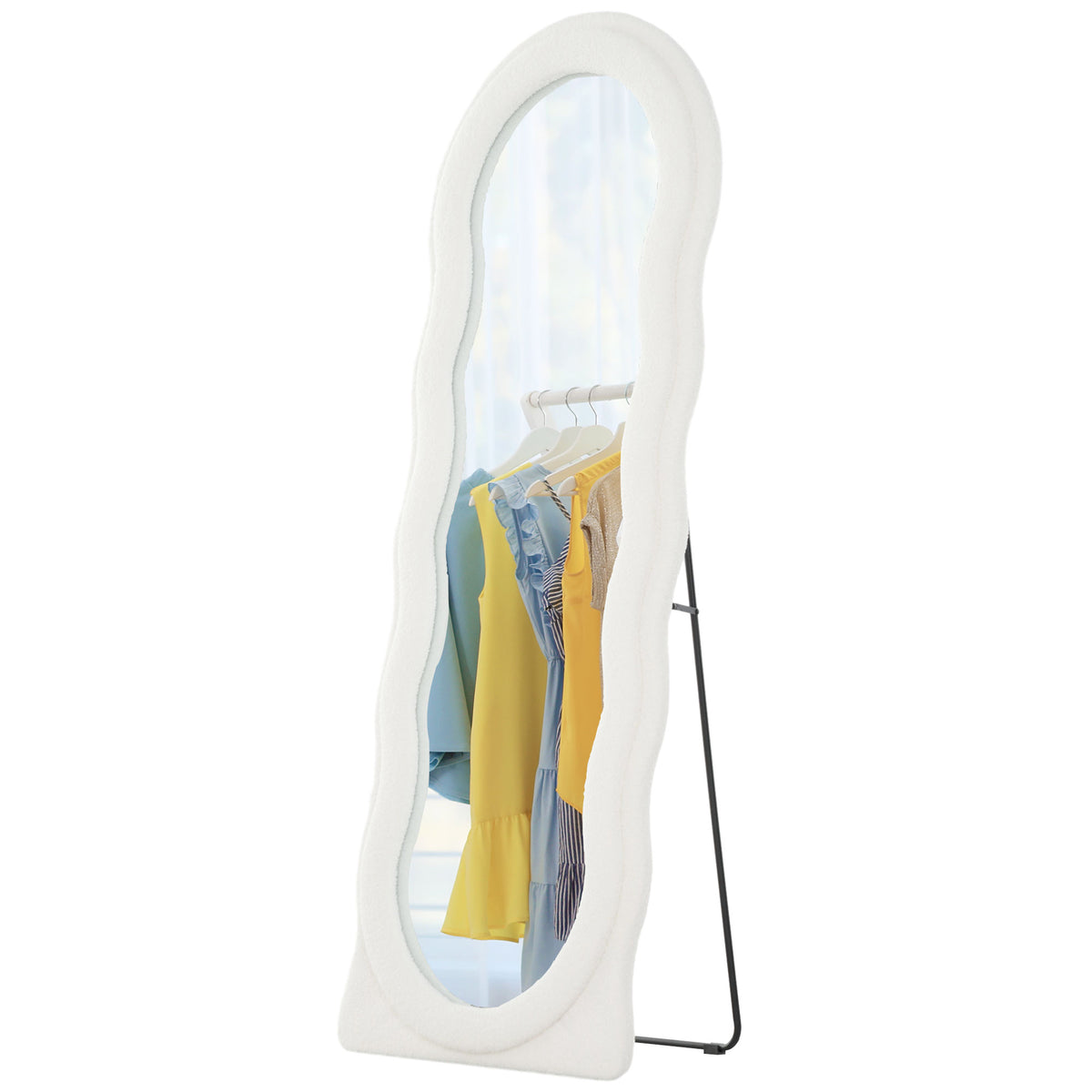 HOMCOM Ganzkörperspiegel 160 x 60 cm Gewölbter Standspiegel mit Wellendesign Bruchsichere Glas Weiß