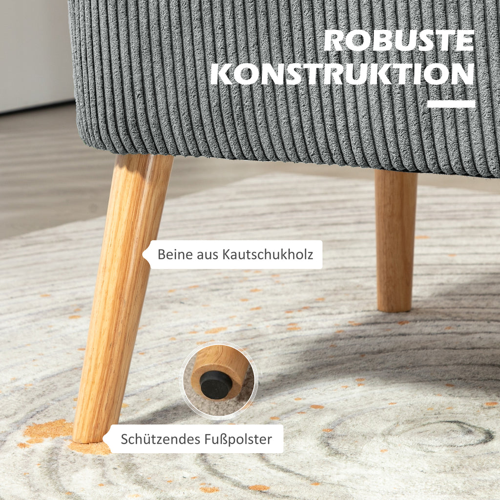 HOMCOM 2-Sitzer Polstersofa, Holz, Samtartiges Polyester, Schaumstoff, 117 x 56,5 x 77 cm, Grau