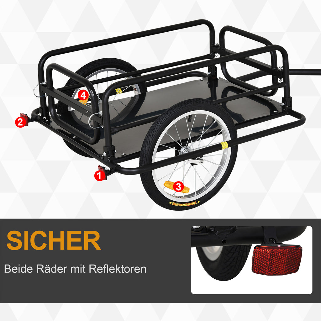 HOMCOM Fahrradanhänger Lastenanhänger für Fahrrad 40 kg Belastbarkeit Transportanhänger Handwagen Kupplung Stahl Schwarz 139 x 71,5 x 49 cm