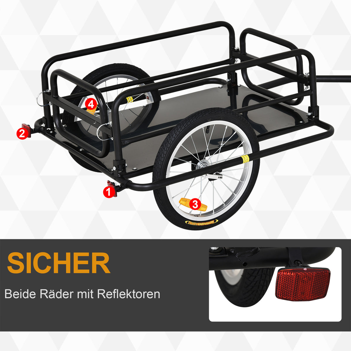 HOMCOM Fahrradanhänger Lastenanhänger für Fahrrad 40 kg Belastbarkeit Transportanhänger Handwagen Kupplung Stahl Schwarz 139 x 71,5 x 49 cm