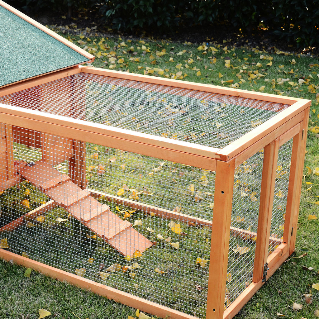 PawHut Kleintierstall Kleintierkäfig, 2 Freigehegen, 2 Rampen, 309 cm x 79 cm x 86 cm, Natur + Grün