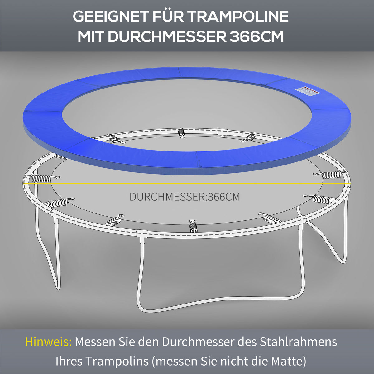 HOMCOM Trampolin Randabdeckung Ø366cm cm breit, Reißfest UV-resistent Federabdeckung, Wasserabweisend, Trampolinzubehör Randschutz Sicherheitsnetz Ersatzteile für Gartentrampoline, Blau