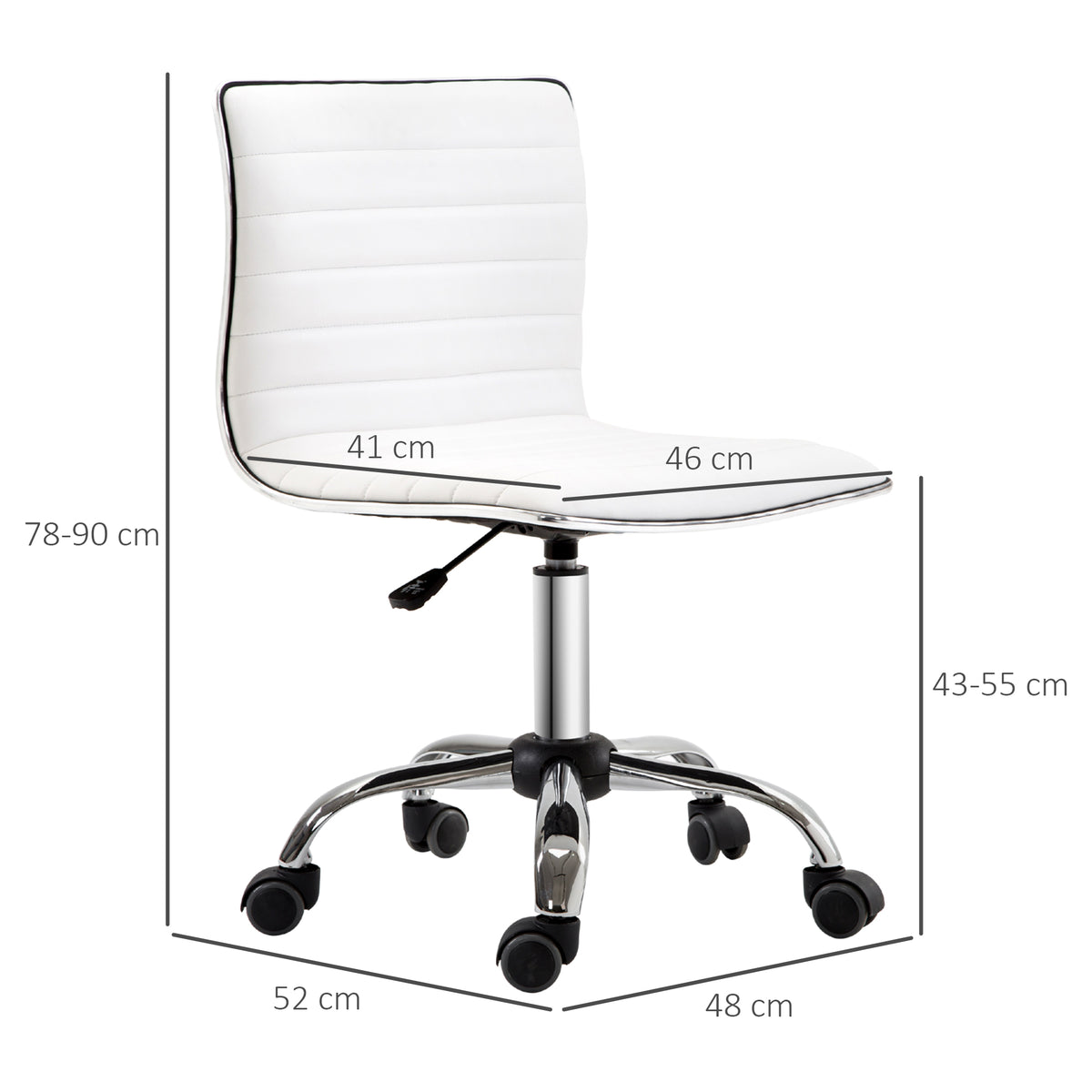 HOMCOM Friseurstuhl, Salonstuhl mit Rückenlehne, Höhenverstellbar, Stahl PU, Weiß, 48 x 52 x 78-90 cm