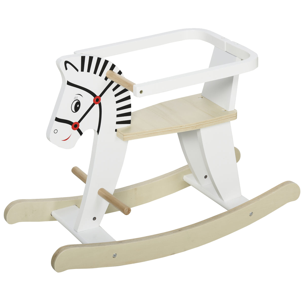 HOMCOM Kinder Schaukelpferd aus Holz Schaukeltier Schaukelspielzeug Pferd Kinderschaukel mit Haltegriffe für 1-3 Jahre Weiß  68 x 26,5 x 48 cm