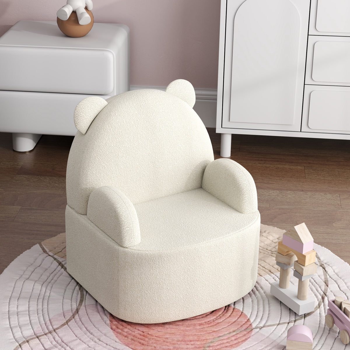 AIYAPLAY Kindersessel, Bärenform, weicher Teddyfleece, bis 3 Jahre, 52x48x59 cm, Beige