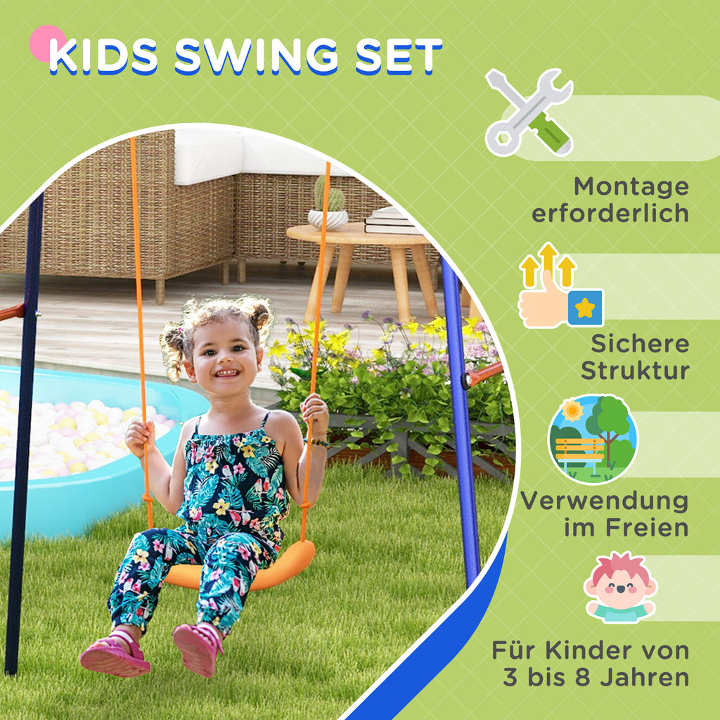 Outsunny Kinderschaukel-Set, Fußballtor, Basketballkorb, für 3 bis 8 Jahre, Stahlgestell
