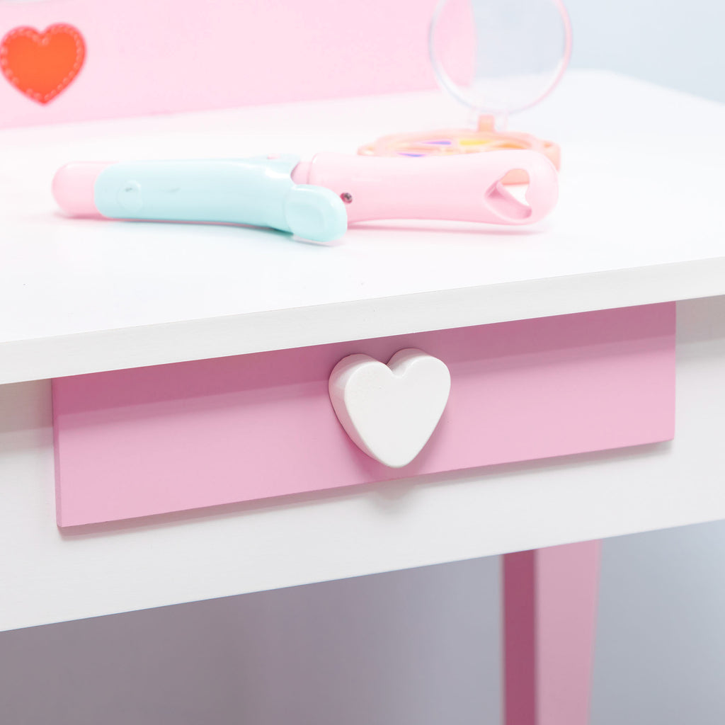 ZONEKIZ Kinderschminktisch für Mädchen von 3 bis 6 Jahren Schminktisch mit Hocker Spiegel und Schublade 50 x 36,5 x 89,5 cm Rosa
