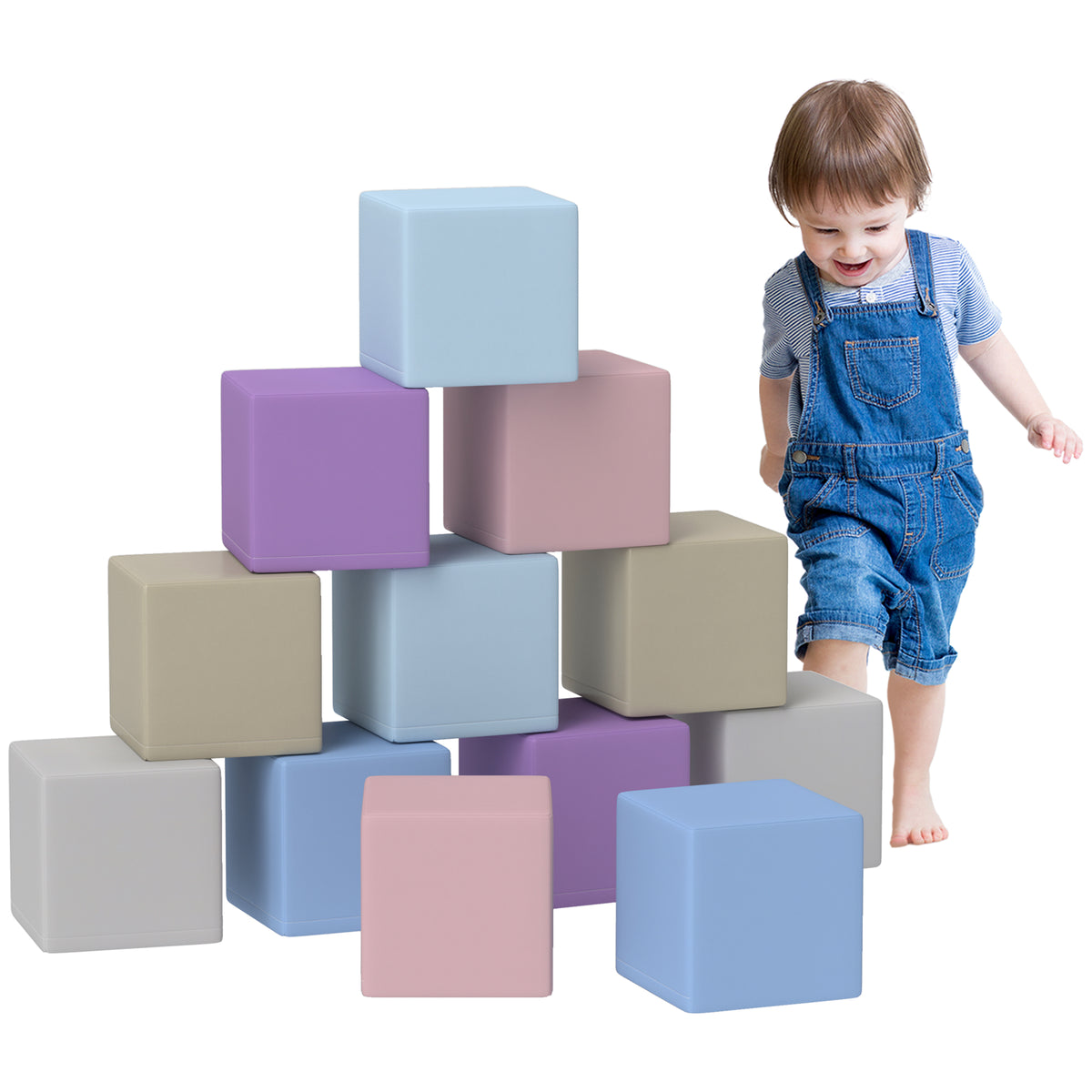 HOMCOM Softbausteine, 12 Würfel á 20 x 20 x 20 cm, pflegeleicht, kindersicher, für 1-3 Jahre, Kunstleder
