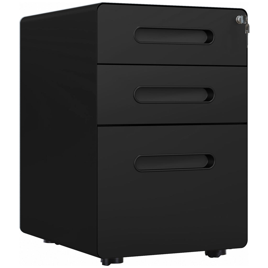 Vinsetto Rollcontainer, mobiler Aktenschrank mit 3 Schubladen, abschließbarer Büroschrank mit Hängeregistratur, Aufbewahrung, Stahl, 39 x 48 x 59 cm Schwarz