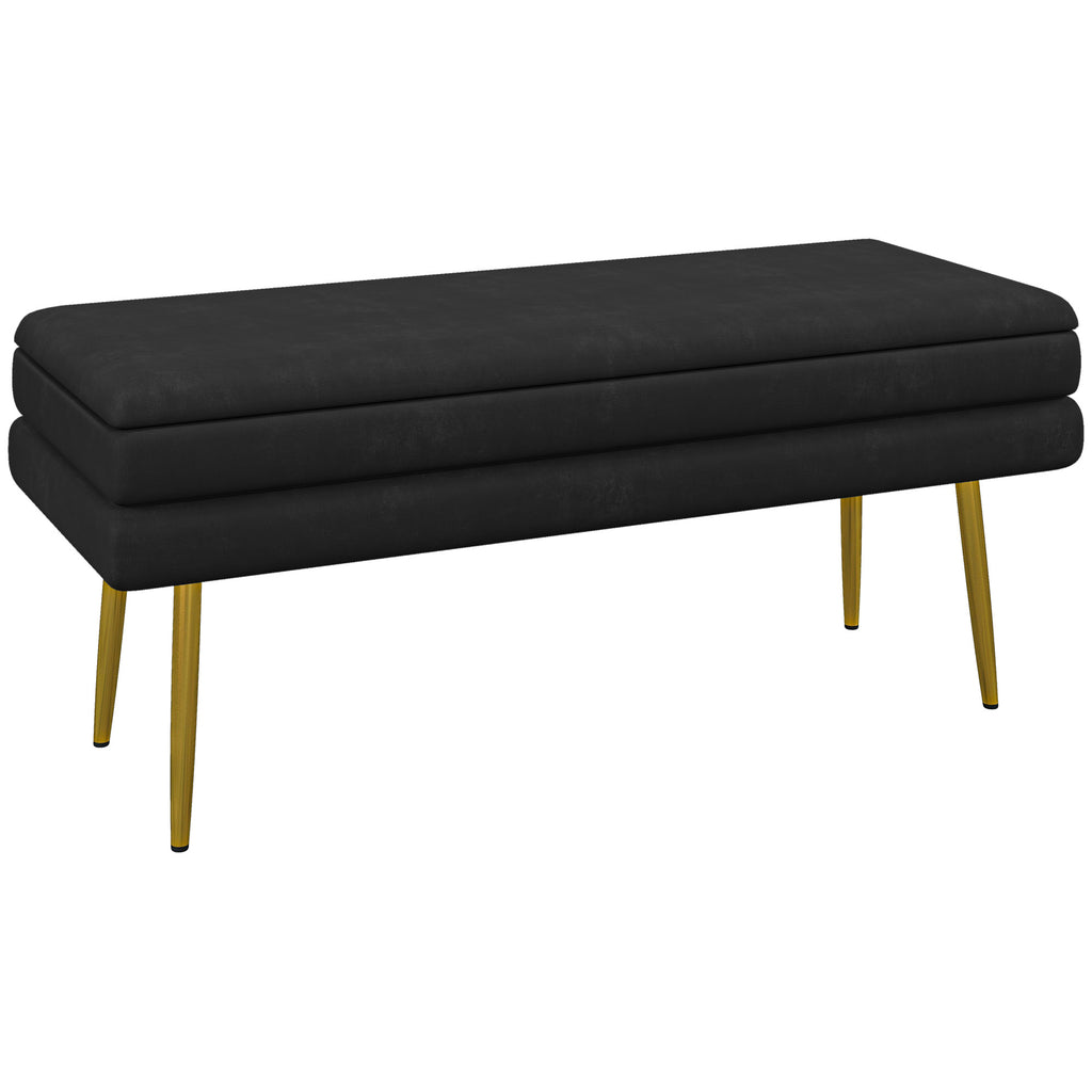 HOMCOM Sitzbank Polsterbank, mit Stauraum, Stahl, 100 cm x 37,5 cm x 42 cm, Schwarz